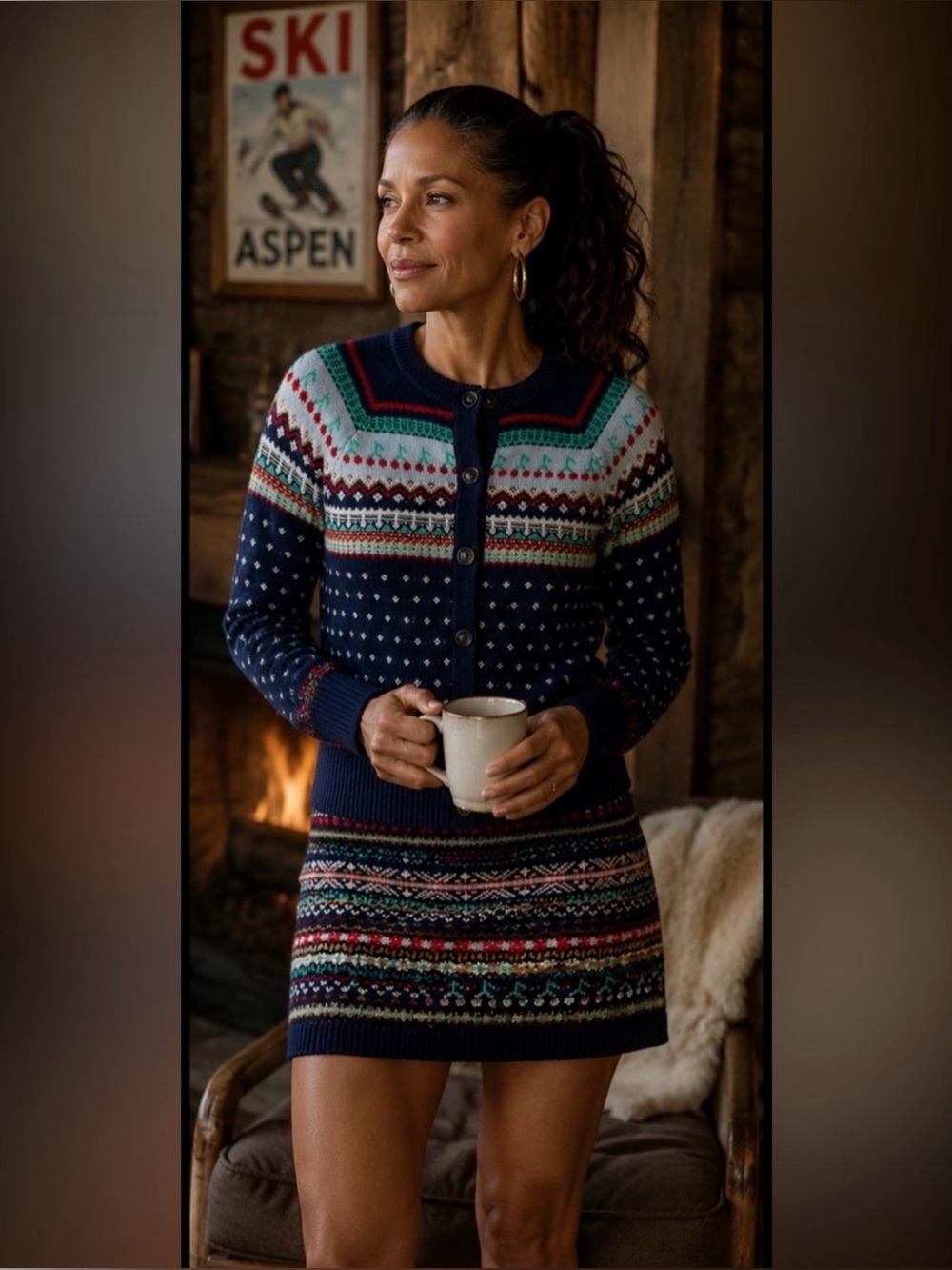 J. Crew Navy Fair Isle Mini SKIRT with Red and Green Patterning
